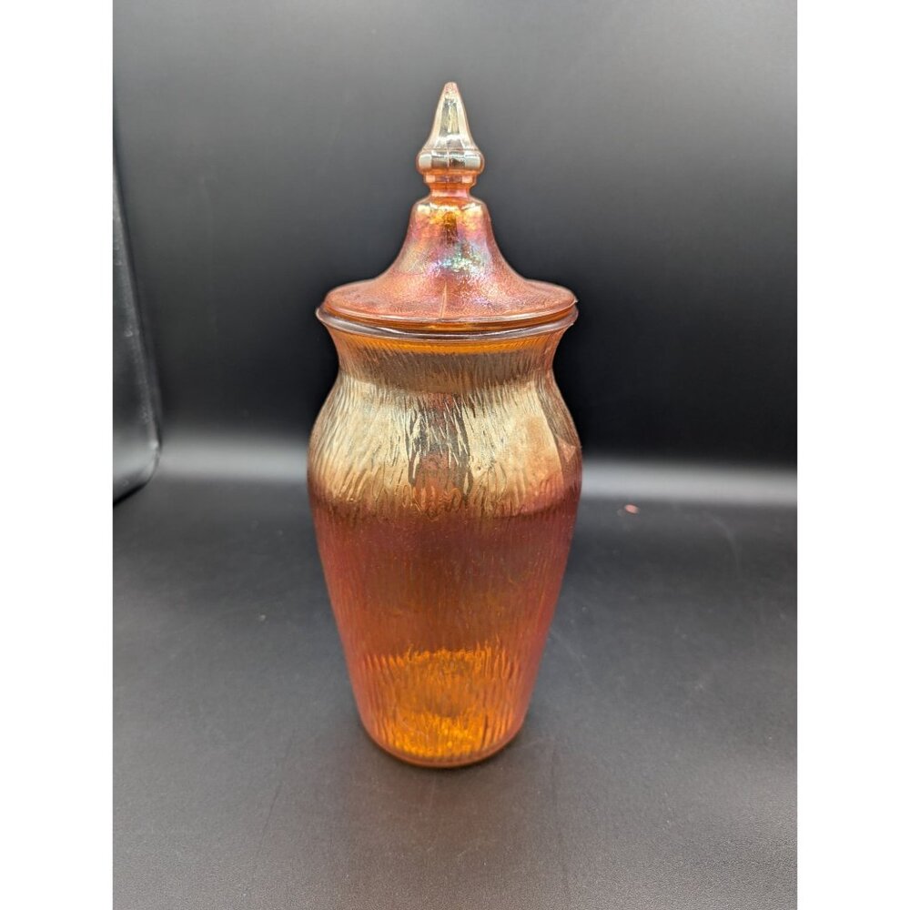 Antique Jeanette Glass Marigold Tree Bark Lidded Urn Jar